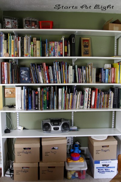 Homeschool Room Bookshelves and Craft Storage from Starts At Eight