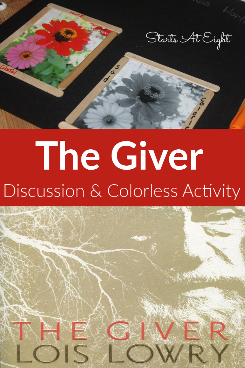 The Giver Book Discussion & Colorless Activity from Starts At Eight