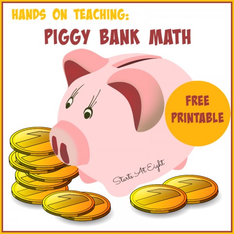 Hands On Teaching: Piggy Bank Math + FREE Printable from Starts At Eight