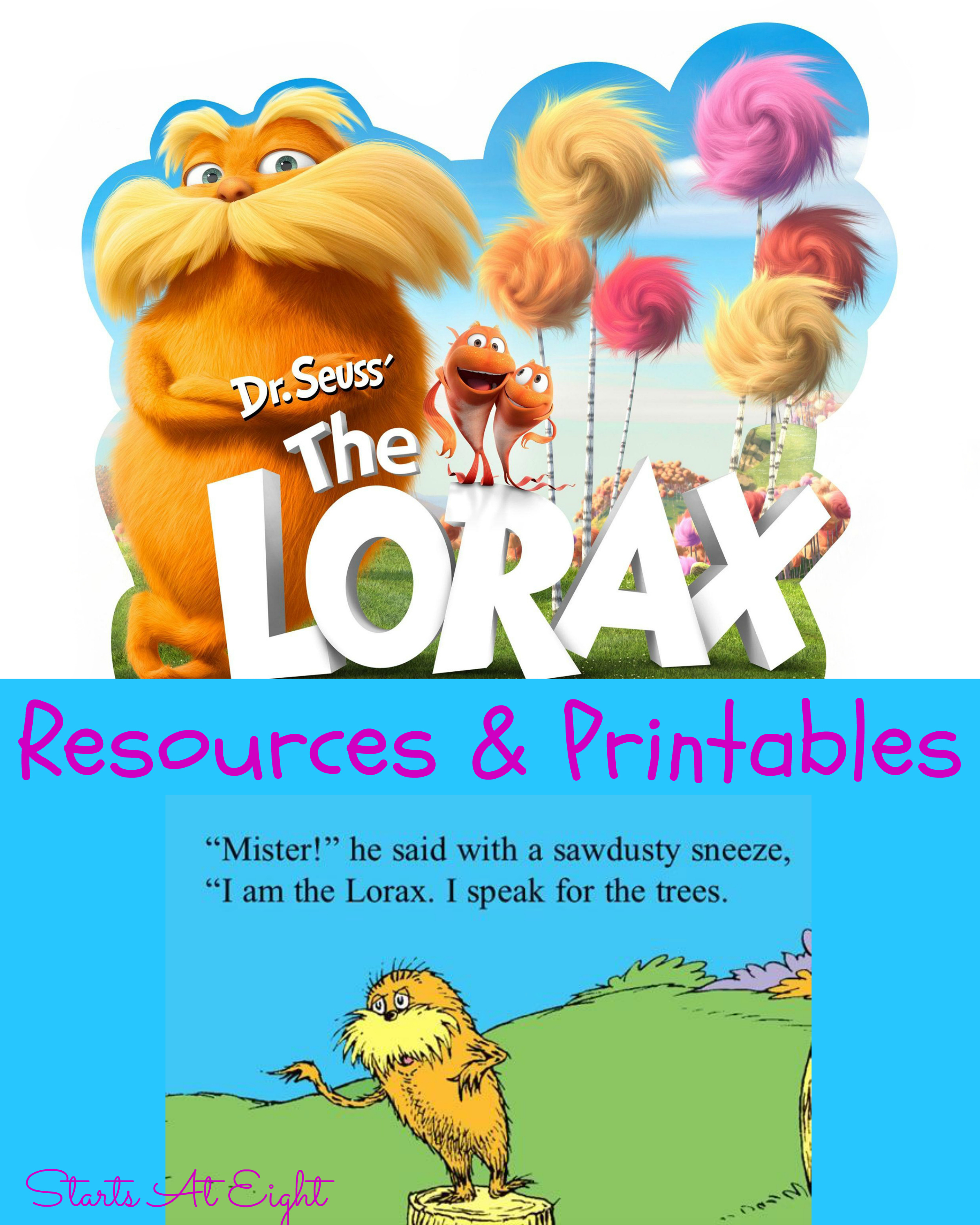 Dr. Seuss's The Lorax Resources & Printables - StartsAtEight