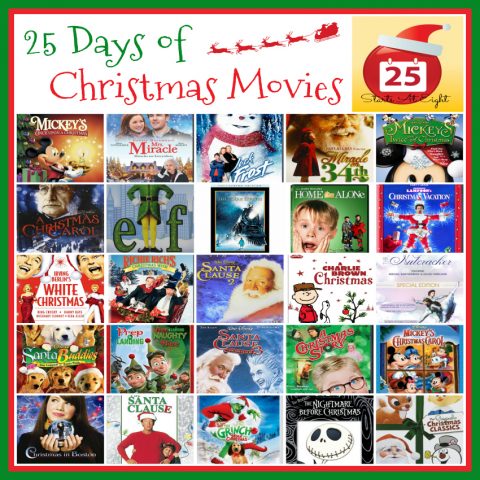 25 Days of Christmas Movies from Starts At Eight. This is a great list of 25 Christmas movies to enjoy with your family. Plus a FREE Printable List!