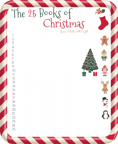 The 25 Books of Christmas FREE Printable List from Starts At Eight