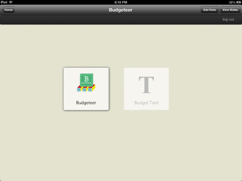 Budgeteer Notes Screen Shot of Options