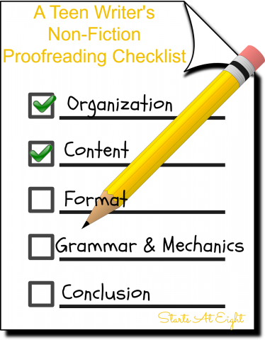 A Teen Writer's Non-Fiction Proofreading Checklist from Starts At Eight