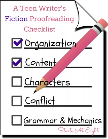 A Teen Writer's Fiction Proofreading Checklist from Starts At Eight