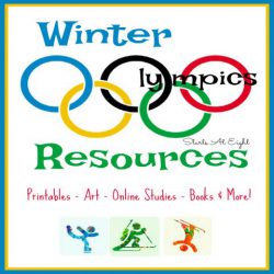 Winter Olympics Resources from Starts At Eight The Winter Olympics is a great opportunity to include various subjects together. Here are Winter Olympics art projects, unit studies, books, printables and other Winter Olympic resources from Starts At Eight.