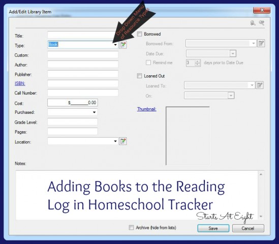 Adding Books to the Reading Log in Homeschool Tracker from Starts At Eight