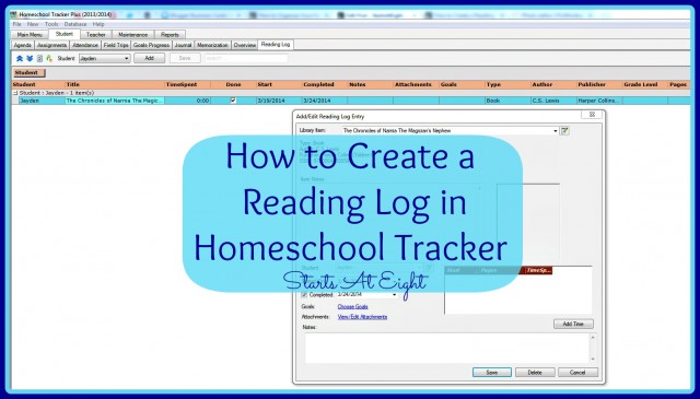 How to Create a Reading Log in Homeschool Tracker from Starts At Eight