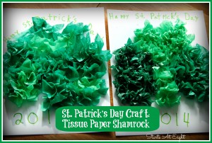 St. Patrick's Day Craft: Tissue Paper Shamrock from Starts At Eight