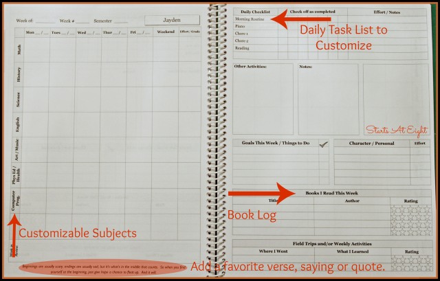 Homeschool Student Planner Custom Features from Starts At Eight