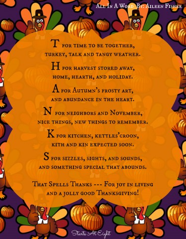 Thanksgiving Poetry Printable - All In A Word from Starts At Eight