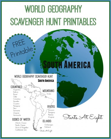 World Geography Scavenger Hunt Printables: South America from Starts At Eight