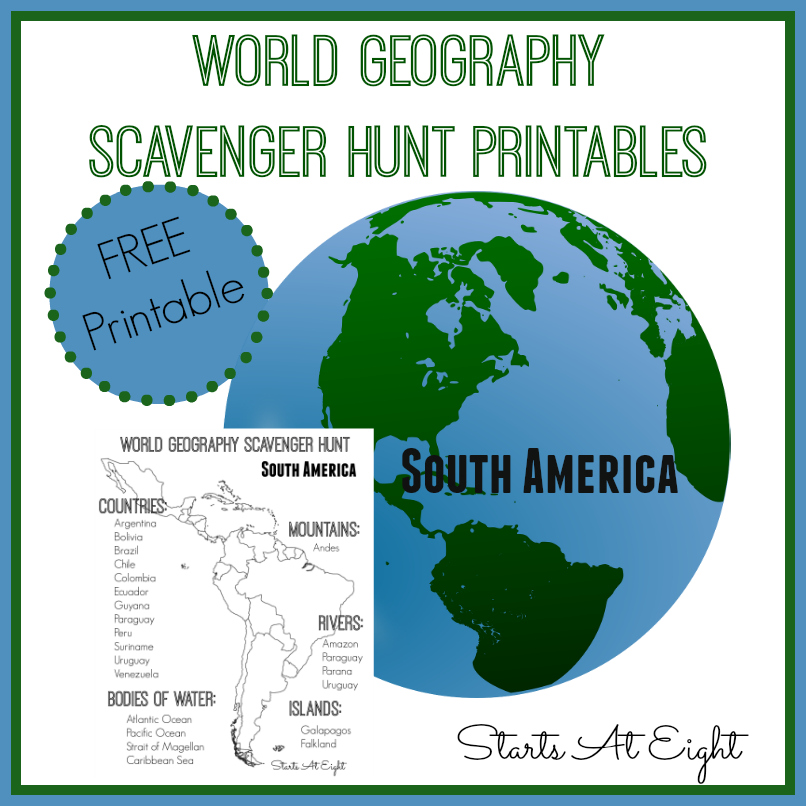 World Geography Scavenger Hunt Printables: South America from Starts At Eight