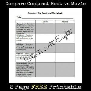 Compare Contrast Book vs Movie FREE Printable from Starts At Eight