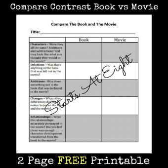 FREE Printable: Compare Contrast Book vs Movie