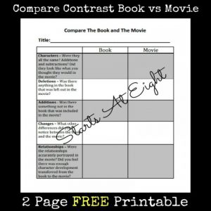 Compare Contrast Book vs Movie FREE Printable from Starts At Eight