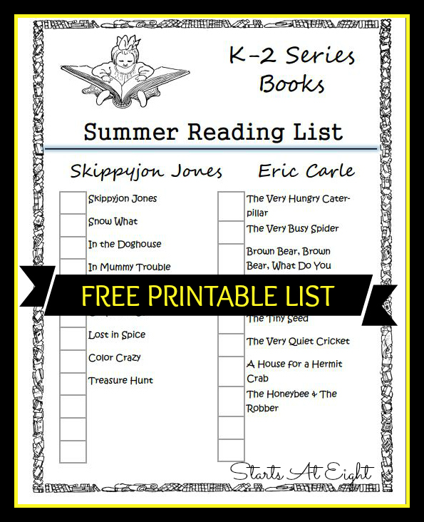 FREE Printable K-2 Book Series Summer Reading List from Starts At Eight