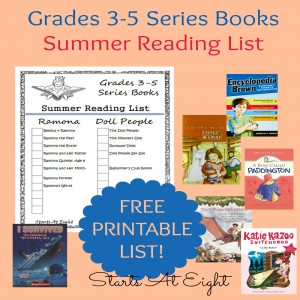 Grades 3-5 Series Books Summer Reading List FREE Printable from Starts At Eight