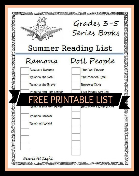 Grades 3-5 Summer Reading List Free Printable Cover from Starts At Eight