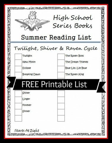 High School Series Books Summer Reading List FREE Printable from Starts At Eight