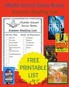 Middle School Series Books Summer Reading List ~ FREE PRINTABLE from Starts At Eight