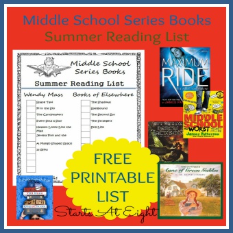 Middle School Series Books Summer Reading List ~ FREE PRINTABLE
