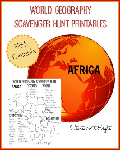 World Geography Scavenger Hunt Printable: Africa from Starts At Eight