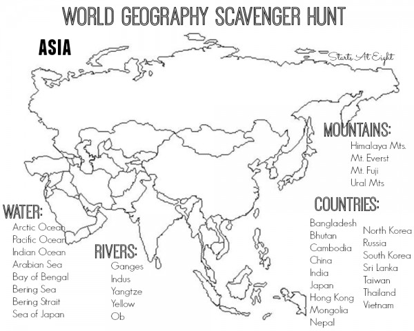 World Geography Scavenger Hunt Printable: Asia from Starts At Eight