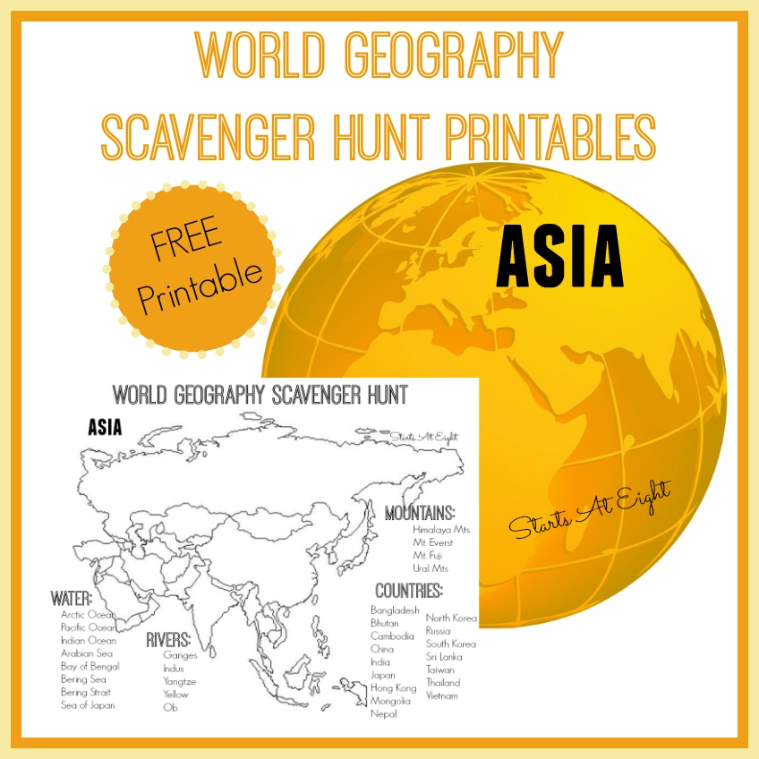 World Geography Scavenger Hunt Printable: Asia from Starts At Eight