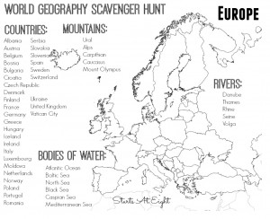 World Geography Scavenger Hunt Printable: Europe from Starts At Eight