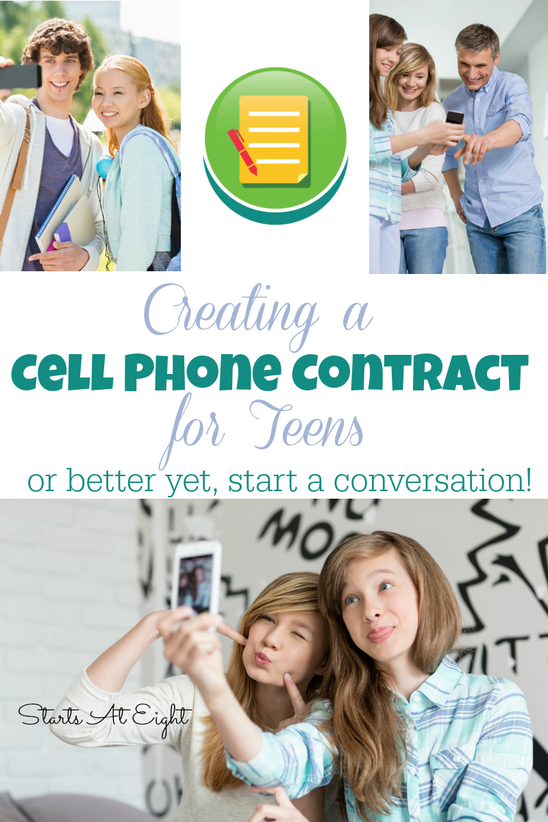 Creating a Cell Phone Contract for Teens...or better yet, start a conversation! from Starts At Eight Using a cell phone contact to help guide teens is a good way to start, but you need to build a relationship with your teens through conversations that include their thoughts and ideas into the process.