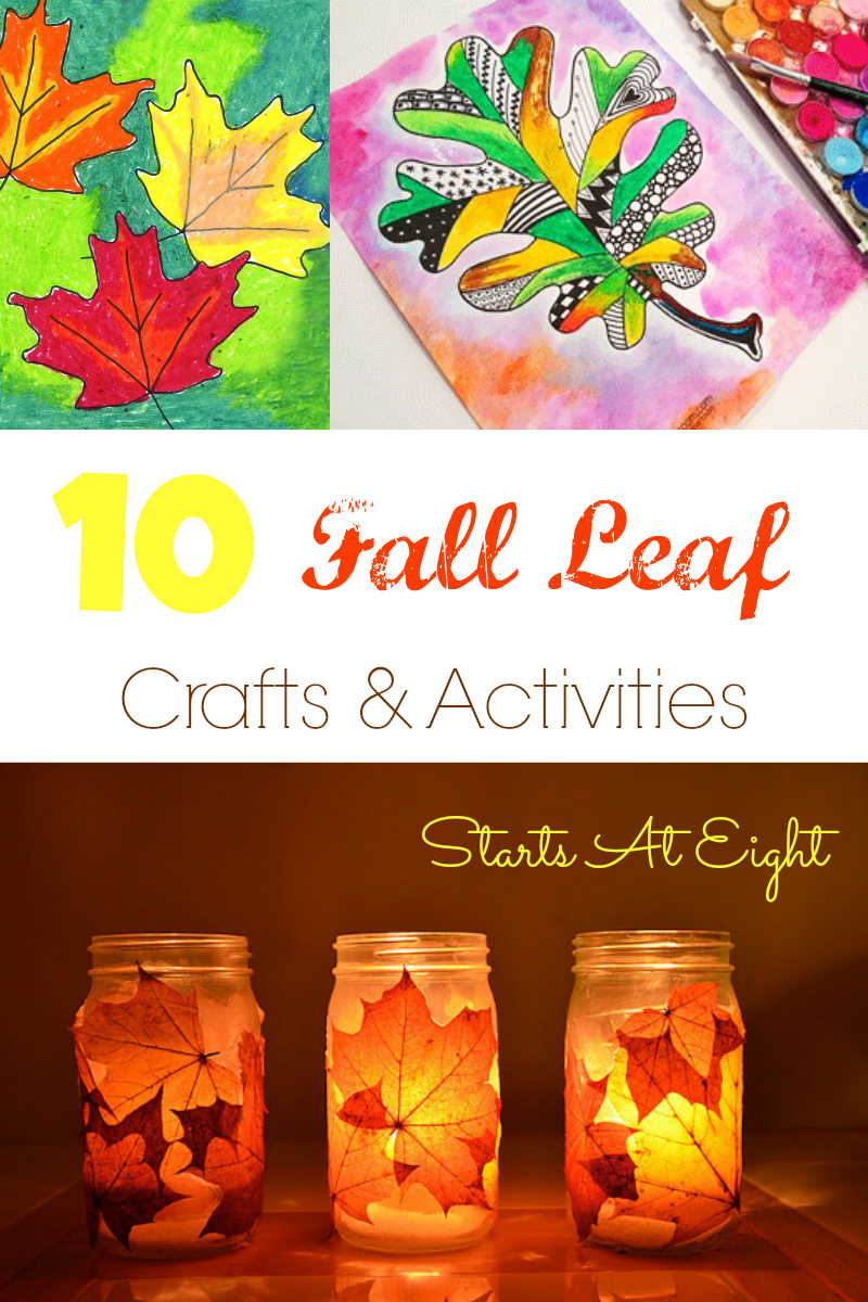 10 Fall Leaf Crafts & Activities from Starts At Eight. Get into the fall season with fall crafts, fall art projects, and fall activities. 10 easy projects that you probably have most of the materials for already. Great for homeschool art projects, crafting, and more!