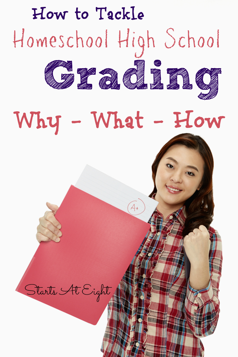 How to Tackle Homeschool High School Grading: What - Why - How from Starts At Eight. Learn why you might want to grade, what high school grading looks like and how to go about grading with resources to walk you though it.