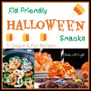 Kid Friendly Halloween Snacks - 5 Unique & Fun Recipes from Starts At Eight. These Kid Friendly Halloween Snacks are sure to be unique & interesting treats that kids will absolutely love! Get your kids in the kitchen and get cooking!