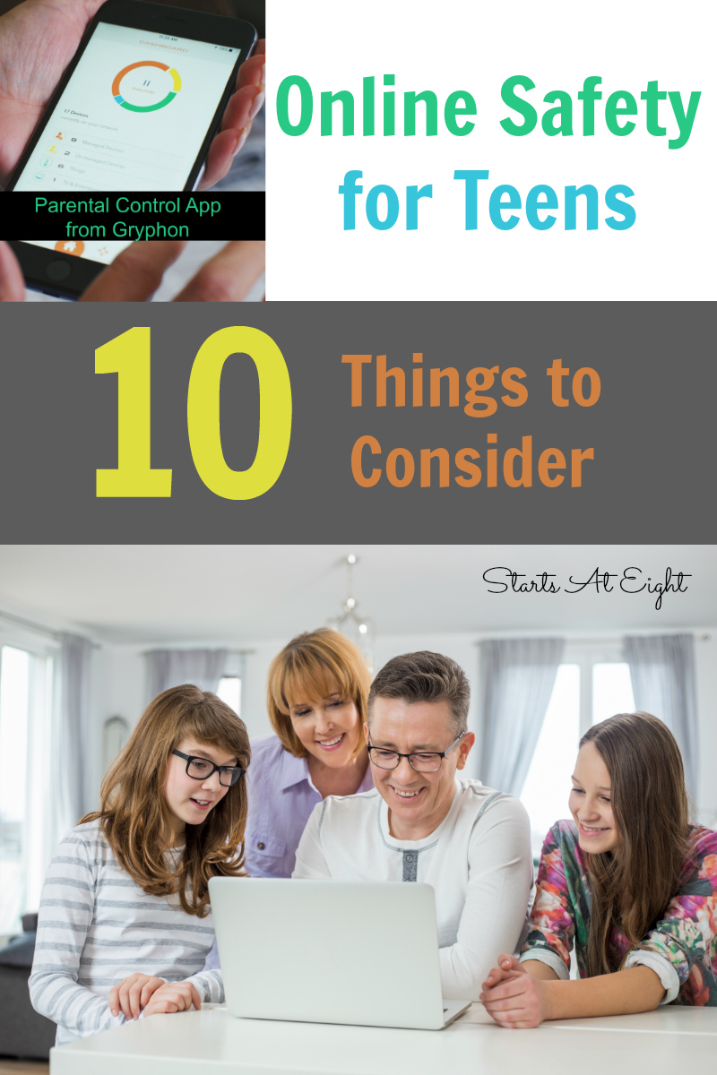 Online Safety for Teens - 10 Things to Consider from Starts At Eight. Practical advice for talking to your teens about Internet Safety as well as a Parental Control App to help you monitor their use.