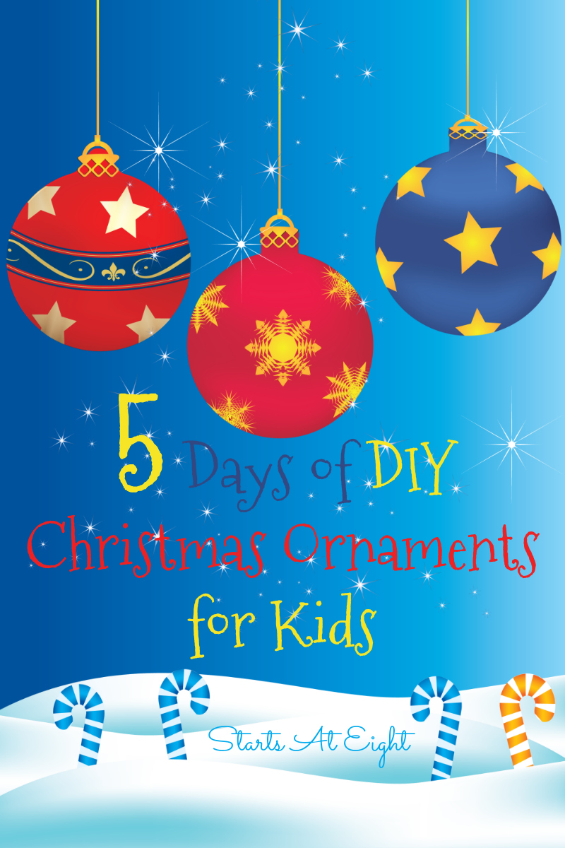 5 Days of DIY Christmas Ornaments for Kids from Starts At Eight. 5 Days of DIY Christmas Ornaments that Kids can make using 5 different types of materials. Use Popsicle sticks to create sleds and stars, yarn to create trees, stars and colorful light bulb ornaments and more! 