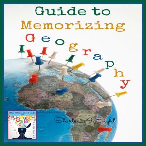 This Guide to Memorizing Geography from Starts At Eight offers lists and resources for helping your children memorize basic geography facts such as continents, countries, states, capitals, and major land forms.