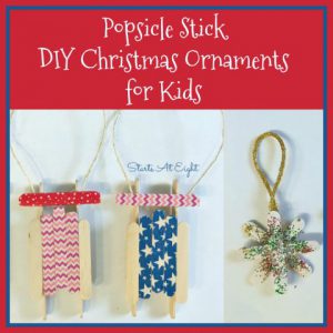 Popsicle Stick DIY Christmas Ornaments for Kids from Starts At Eight. Stock up on Popsicle sticks and make some of these fun Popsicle Stick DIY Christmas Ornaments for Kids! Trees, stars, sleds, reindeer and more!