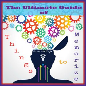 The Ultimate Guide of Things to Memorize from Starts At Eight. Memorization is an important key to learning. I have compiled lists of things to memorize and broken them down my categories. Memorize facts from math and science, memorize famous documents and quotes from history, memorize states, capitals and more from the geography list, and memorize the basics of English grammar too! These Memorization Lists are great for homeschool all ages - Elementary, Middle School & Homeschool High School!