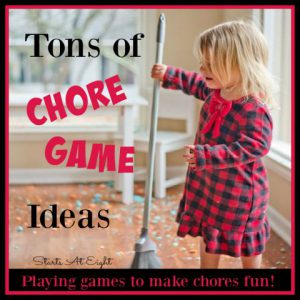 Tons of Chore Game Ideas - Playing games to make chores fun! from Starts At Eight. Help make teaching your kids to clean up around the house more fun! Teach important life skills in a fun and engaging way!