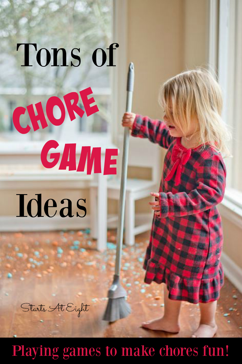 Tons of Chore Game Ideas - Playing games to make chores fun! from Starts At Eight. Help make teaching your kids to clean up around the house more fun! Teach important life skills in a fun and engaging way!