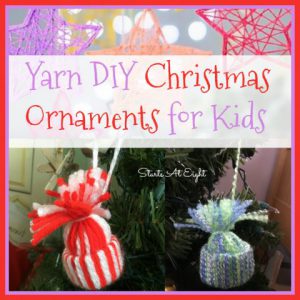 Yarn DIY Christmas Ornaments for Kids from Starts At Eight. Stock up on various colors of yarn and make some of these fun Yarn DIY Christmas Ornaments for Kids! Trees, stars, reindeer and more!