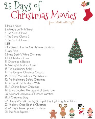 25 Days of Christmas Movies Printable Image