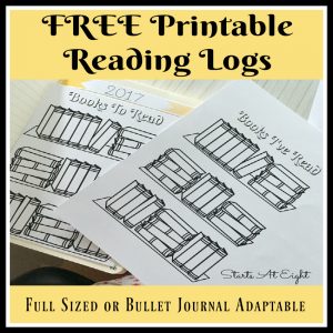 FREE Printable Reading Logs from Starts At Eight. Looking for a cute printable book log? These FREE Printable Book Logs can be printed as a full page for kids or adjusted for your bullet journal.