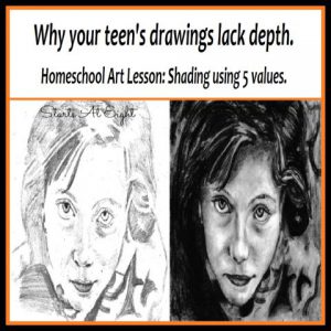 Why your teen's drawings lack depth - A Homeschool Art Lesson: Shading Using 5 Values. Learn to add depth and contrast to your drawings using these 5 shading techniques. Includes a FREE Printable Lesson & Resource Pack for your artist.