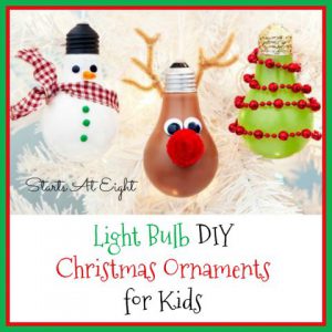 Light Bulb DIY Christmas Ornaments for Kids from Starts At Eight. Stock up on light bulbs (old or new) and make some of these fun Light Bulb DIY Christmas Ornaments for Kids! Snowmen, Santa, reindeer and more!