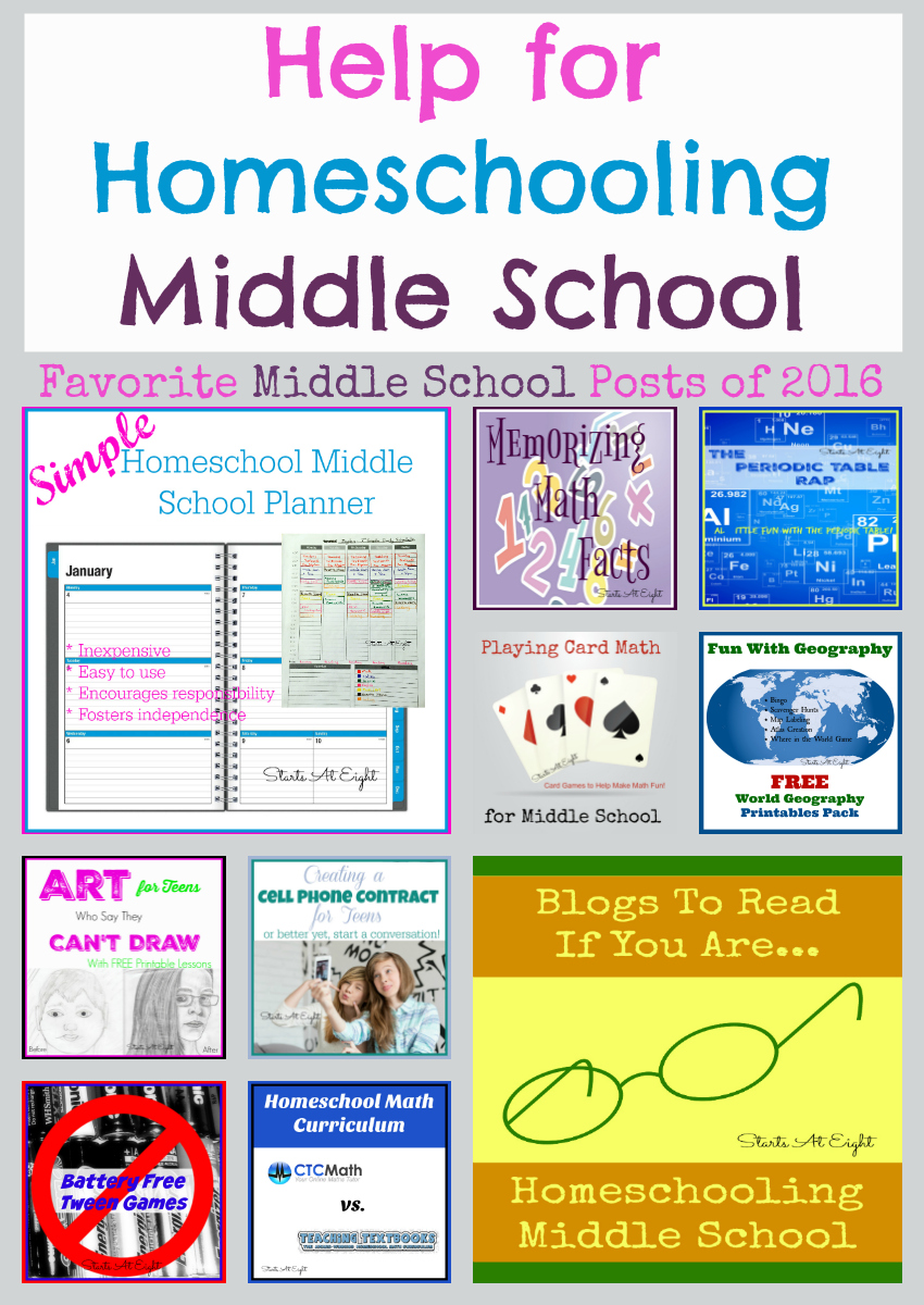 Favorite Homeschool Middle School Posts from Starts At Eight. A plethora of posts from art and history to math and science to help you homeschool middle school.