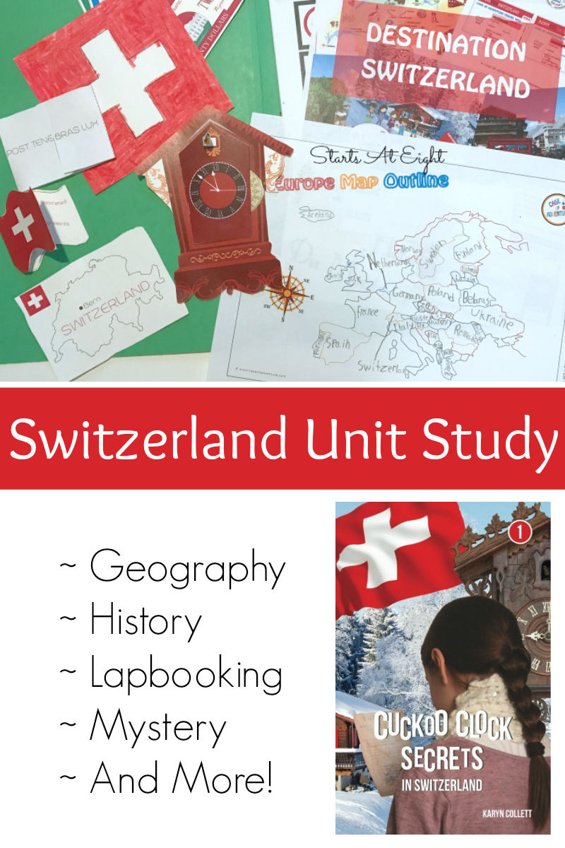 Switzerland Unit Study from Starts At Eight. Destination Switzerland from CASE OF ADVENTURE - An extensive unit study on Switzerland that includes history, geography, reading, lapbooking and so much more!