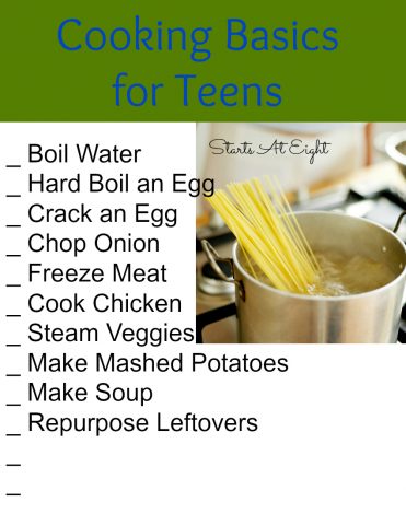 Cooking Basics for Teens FREE Printable List from Starts At Eight