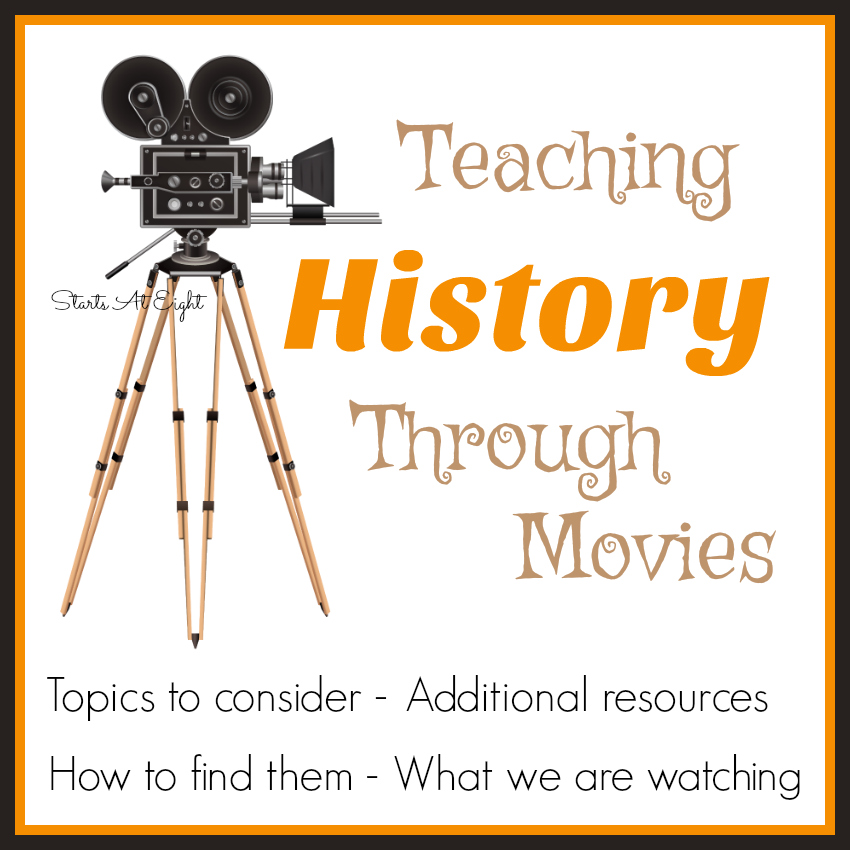 Teaching History Through Movies from Starts At Eight. Teaching History Through Movies is a great way to make history come alive. This landing page tells how we do this, where to get & what movies we are viewing. As we watch and find resources for movies I will add them here. American History, World History, Biographies and more!